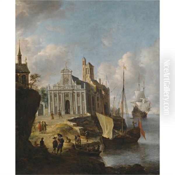 A Capriccio Of A Mediterranean Port Oil Painting by Jan Abrahamsz. Beerstraten