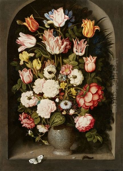 Vase Of Flowers In A Stone Niche Oil Painting by Osias, the Elder Beert