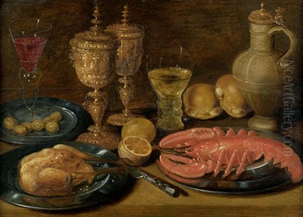 Prunktstilleben Mit Hummer, Deckelpokalen Und Zitronen Oil Painting by Osias, the Elder Beert