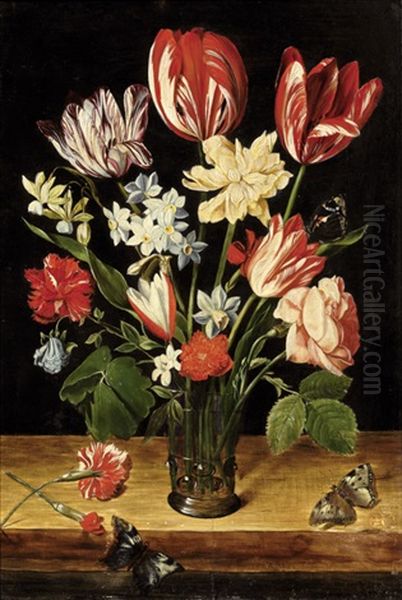 Blumenstilleben Mit Tulpen, Akelei Und Rosen In Einem Romerglas Oil Painting by Osias, the Elder Beert