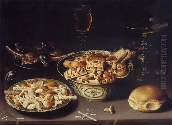 Quatre Plats De Friandises Et De Marrons Avec Troi Verres Oil Painting by Osias, the Elder Beert