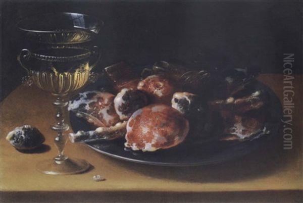 Still Life Of Sweets On A Plate And A Glass Of Wine Oil Painting by Osias, the Elder Beert