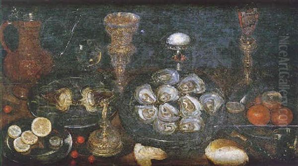 Nature Morte Aux Plats D'huitres, Artichauts, Oranges, Pieces De Gres Et D'orfevreries Oil Painting by Osias, the Elder Beert