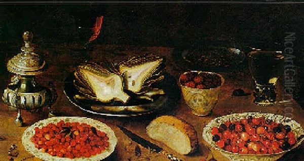 Still Life Of A Pewter Plate With Artichokes, Fruit And Objects On A Table Oil Painting by Osias, the Elder Beert