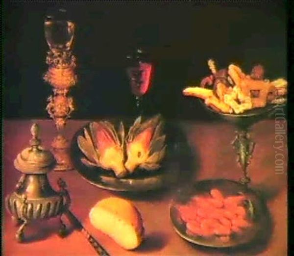 A Halved Artichoke And Shrimpson Pewter Plates, Pastry On A Tazza, A Roemer On A Silver- Gilt Stand, A Salt Cellar,more Oil Painting by Osias, the Elder Beert