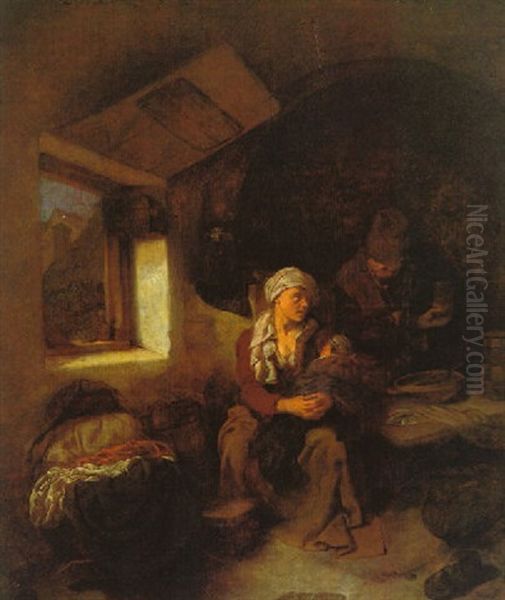 Bauernfamilie In Der Stube Oil Painting by Cornelis Pietersz Bega