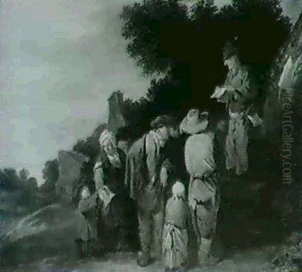 A Group Of Peasants Listening To A Man Preaching Oil Painting by Cornelis Pietersz Bega
