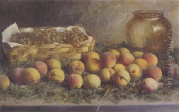 Stilleben Mit Pfirsichen, Trauben Und Vase Oil Painting by Johanna Beha-Castagnola