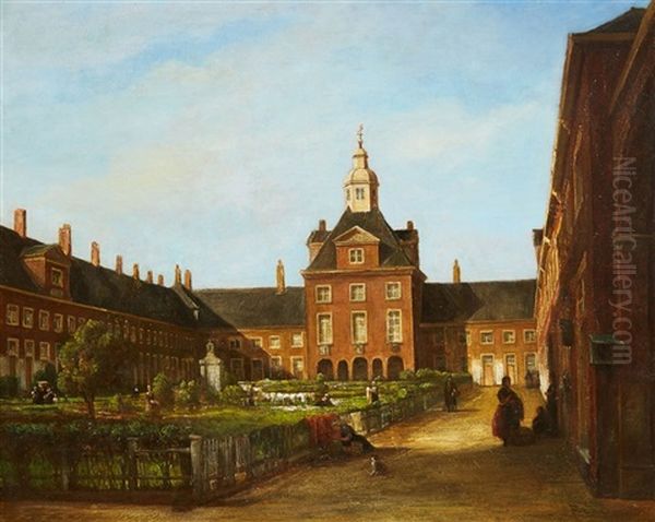 A View Of The Hofje Van Nieuwkoop In The Hague Oil Painting by Carel Jacobus Behr