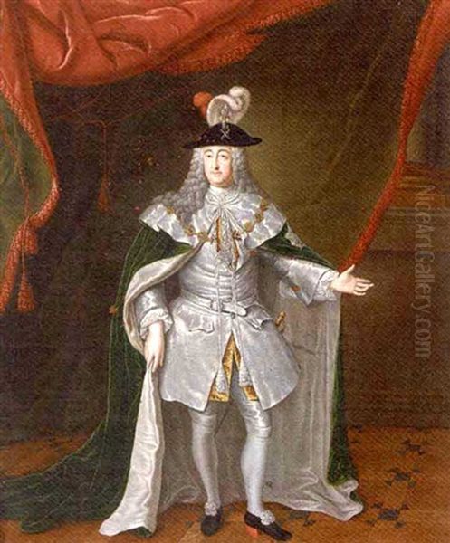 Portrait Of A Nobleman, Full-length In An Interior Oil Painting by Johann Phillipp Behr