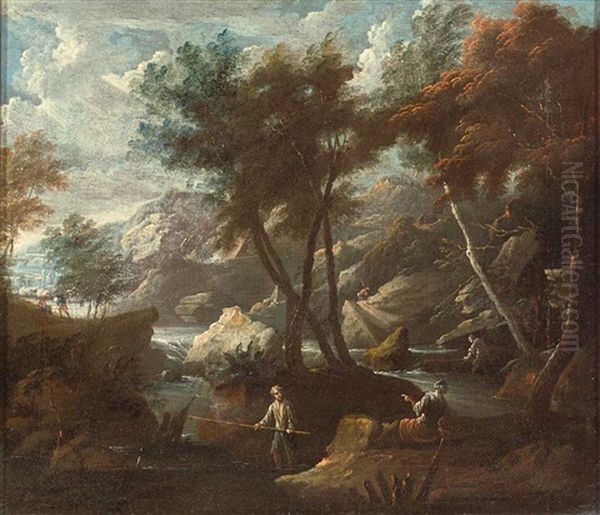Paar Arkadische Landschaften Mit Figurenstaffage Oil Painting by Joachim-Franz Beich