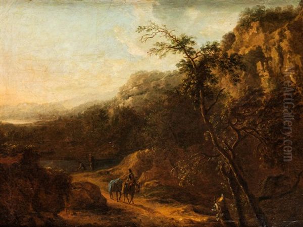 Bergige Landschaft Mit Einem Wassertumpel Und Heraufziehendem Weg Mit Eselreiter Oil Painting by Joachim-Franz Beich