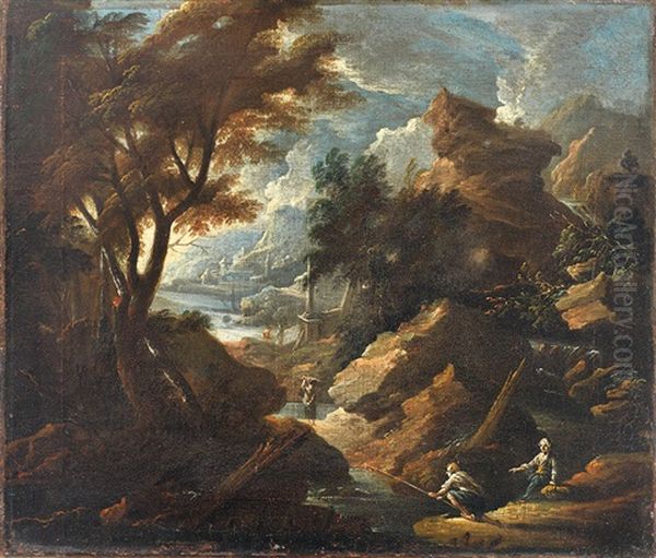 Italianisierende Landschaften Mit Figurenstaffage (+ Another; Pair) Oil Painting by Joachim-Franz Beich