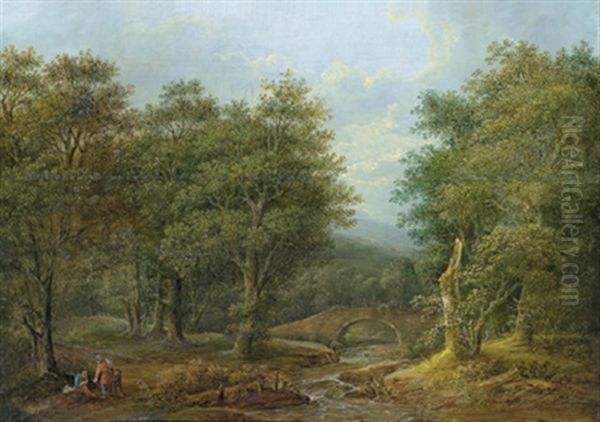 Waldlandschaft Mit Rastenden An Einem Bach Oil Painting by Joachim-Franz Beich