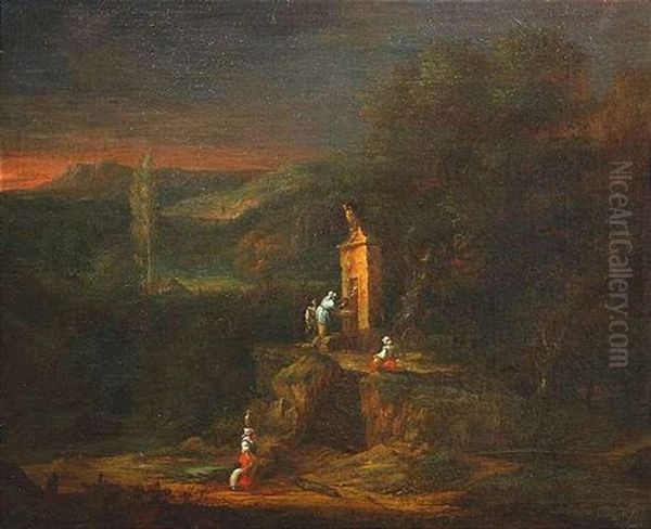 Frauen An Einem Brunnen In Italianisierender Landschaft Oil Painting by Joachim-Franz Beich