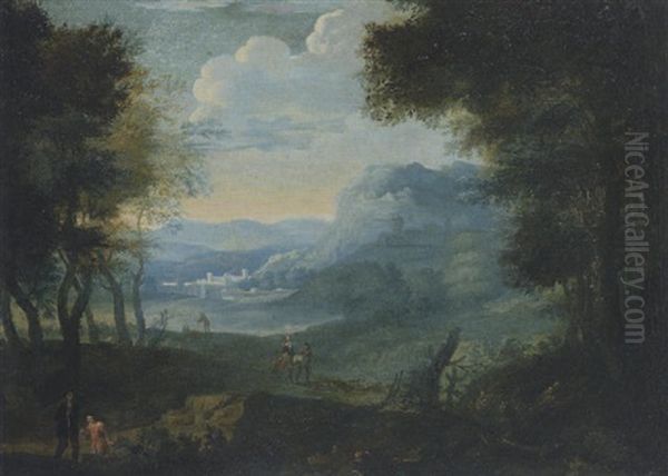 Heroische Landschaft Mit Einer Antiken Stadt Im Gebirgstal In Der Ferne Oil Painting by Joachim-Franz Beich