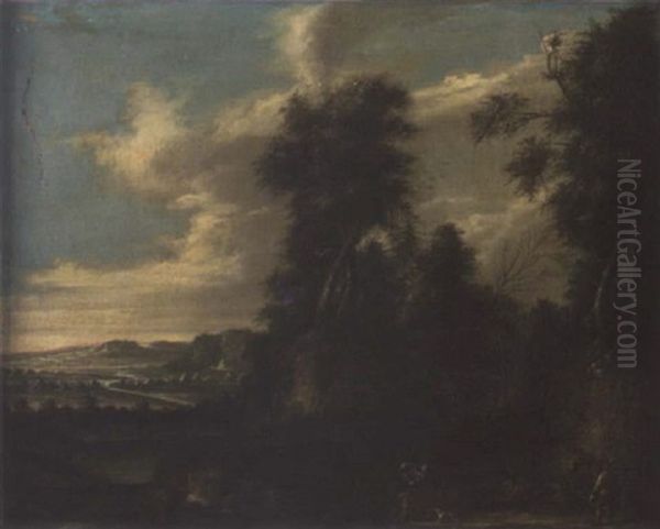 A Wooded Landscape With Travellers On A Track Oil Painting by Joachim-Franz Beich