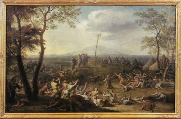 Moses Errichtet Auf Gottes Geheis Die Eherne Schlange, Um Das Volk Israel Vor Einer Todlichen Krankheit Zu Retten Oil Painting by Joachim-Franz Beich