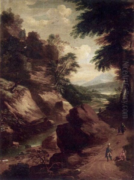 Fluslandschaft In Den Bergen Oil Painting by Joachim-Franz Beich