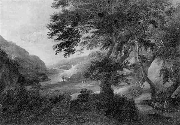 Hugelige Baumlandschaft, Rechts An Einer Flusschleife Oil Painting by Joachim-Franz Beich