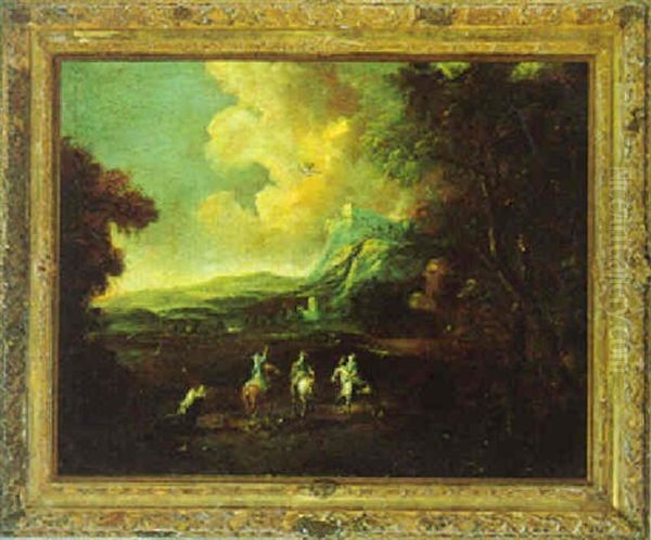 Falkenjagd In Einer Gebirgigen Landschaft Oil Painting by Joachim-Franz Beich
