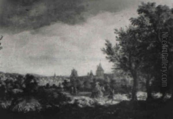 Reiter Mit Lanzentrager Und Spazierendem Paar Oil Painting by Joachim-Franz Beich