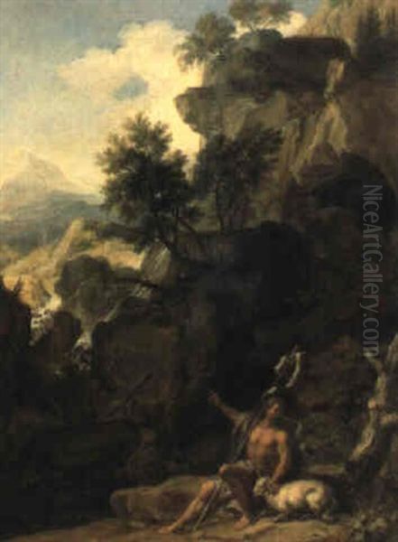 Johannes Der Taufer In Einer Felsigen Landschaft Oil Painting by Joachim-Franz Beich