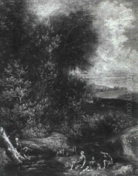 Waldlandschaft Mit Hirten Und Ziegen An Einem Bach Oil Painting by Joachim-Franz Beich