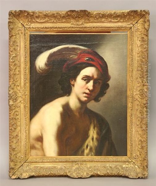 Jeune Homme Portant Un Beret A Plume Oil Painting by Giovanni Battista Beinaschi