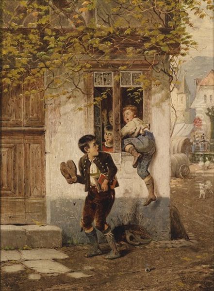 Die Schulschwanzer Oil Painting by Fritz Beinke