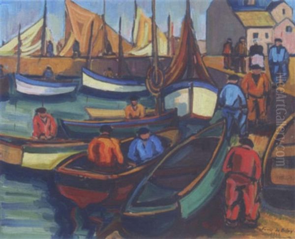 Marins A Lesconil Oil Painting by Pierre De Belay