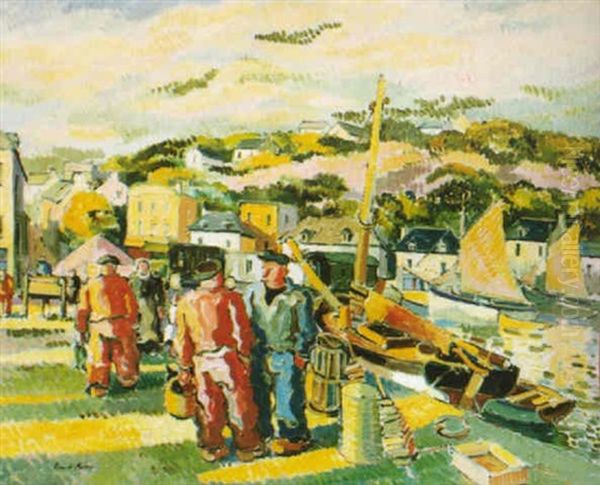 Sur Les Quais A Audierne Oil Painting by Pierre De Belay