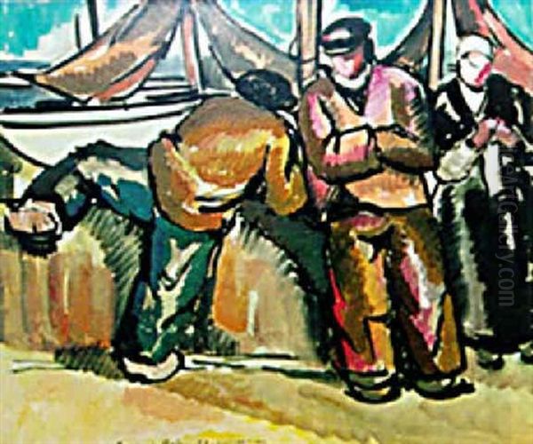 Les Pecheurs A Concarneau Oil Painting by Pierre De Belay