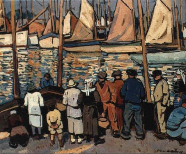 Sur Le Port A Concarneau Oil Painting by Pierre De Belay