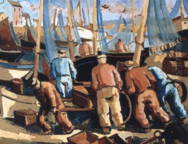 Le Port De Douarnenez Oil Painting by Pierre De Belay