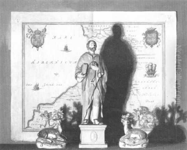 Still Life With Porcelain Figures And Map Oil Painting by George Frederick A. Belcher