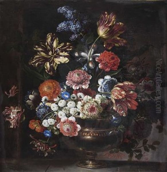 Blumenstillleben Mit Tulpen (collab W/his Workshop) Oil Painting by Jean-Baptiste Ii Belin