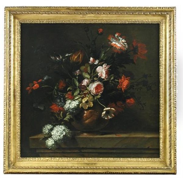 Summer Flowers In A Bowl On A Marble Ledge Oil Painting by Jean-Baptiste Ii Belin