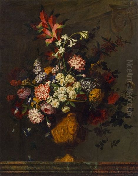 Blumenstraus In Reliefierter Vase Oil Painting by Jean-Baptiste Ii Belin