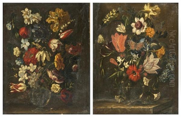 Bouquets De Fleurs (pair) Oil Painting by Jean-Baptiste Ii Belin
