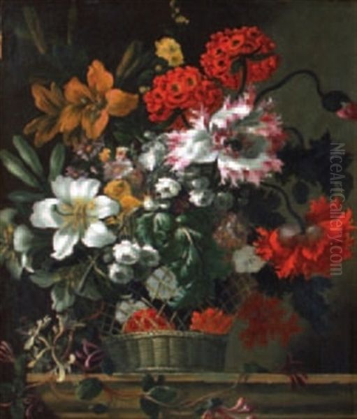 Bouquet De Fleurs Dans Des Corbeilles D'osier (pair) Oil Painting by Jean-Baptiste Ii Belin