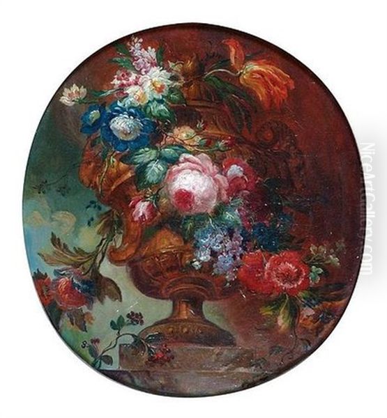 Fleurs Dans Un Vase Medicis Sur Un Entablement Oil Painting by Jean-Baptiste Ii Belin