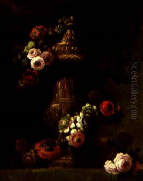 Vase De Fleurs Sur Un Entablement Oil Painting by Jean-Baptiste Ii Belin