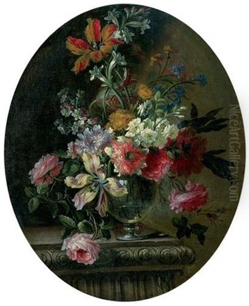 Vase De Fleurs Sur Un Entablement Oil Painting by Jean-Baptiste Ii Belin