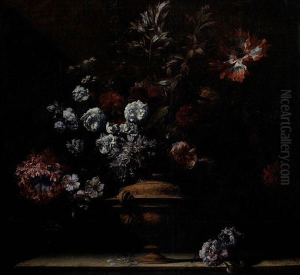 Bouquet De Fleurs Dans Un Vase Sur Un Entablement Oil Painting by Jean-Baptiste Ii Belin