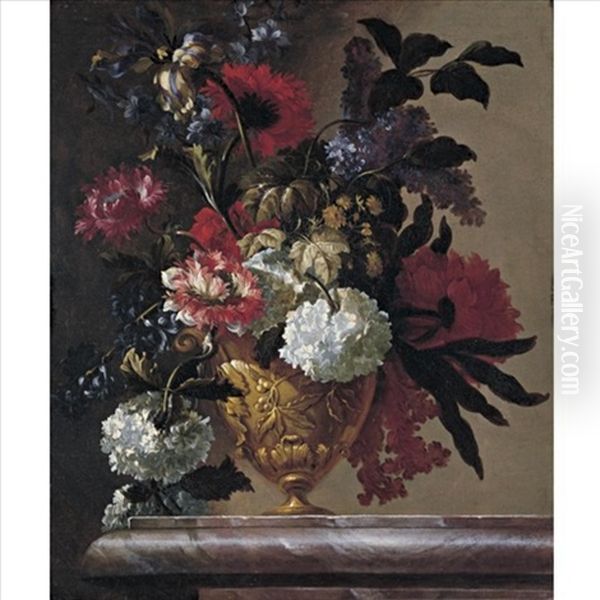 Still Life Of Flowers In Sculpted Urn Oil Painting by Jean-Baptiste Ii Belin