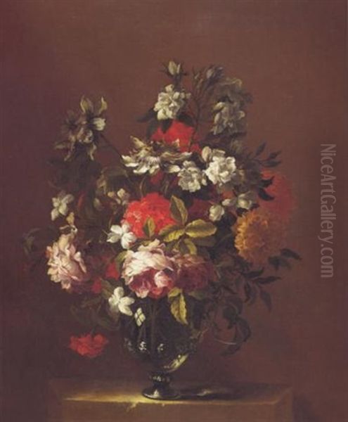 Blumenstraus In Glasvase Oil Painting by Jean-Baptiste Ii Belin