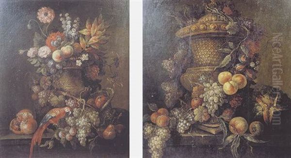 Vase De Fleurs Et Fruits Sur Un Entablement Oil Painting by Jean-Baptiste Ii Belin