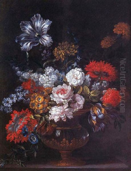 Vase De Fleurs Sur Un Entablement Oil Painting by Jean-Baptiste Ii Belin