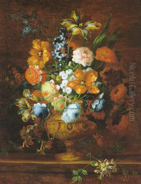 Groser, Dekorativer Blumenstraus In Einer Ornamental Verzierten Prunkvase Oil Painting by Jean-Baptiste Ii Belin